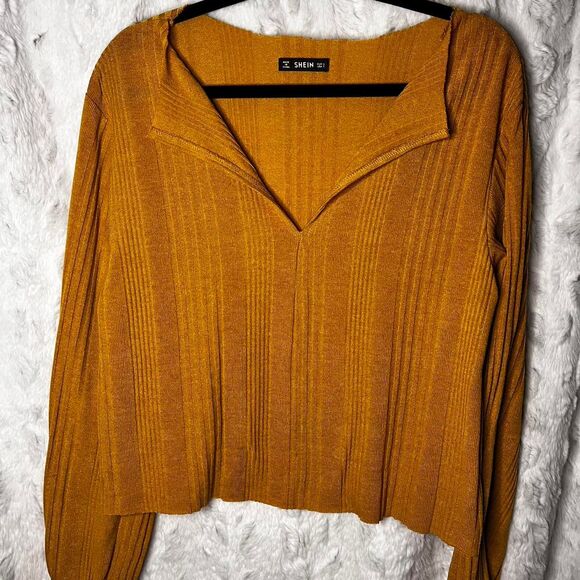 SHEIN Tops - SHEIN SIZE SMALL Mustard Yellow long sleeve V-neck top